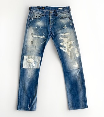 Replay Evidio Light Blue Distressed Patchwork Denim Jeans 30W29L Made In Italy 