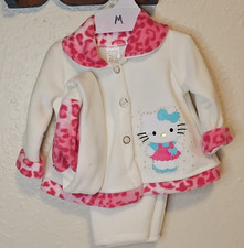 Hello Kitty Girls 2pc Fleece Leopard Jacket Pants Set White/Pink Size M