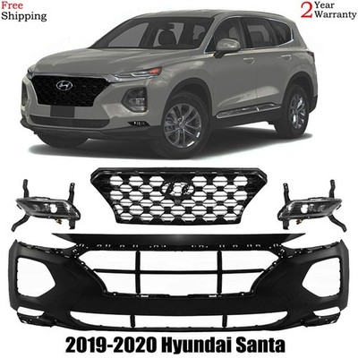 Front Bumper Cover Fascis & Grille Assembly Kit For 2019-2020 Hyundai Santa