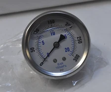 0-300 PSI Pressure Gauge Liquid Filled Back Mounted NPT HT-G24 0-20 Bar