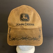 John Deere Boys Toddler Hat Brown Barbed Wire Oilskin Adjustable Strap Logo Cap