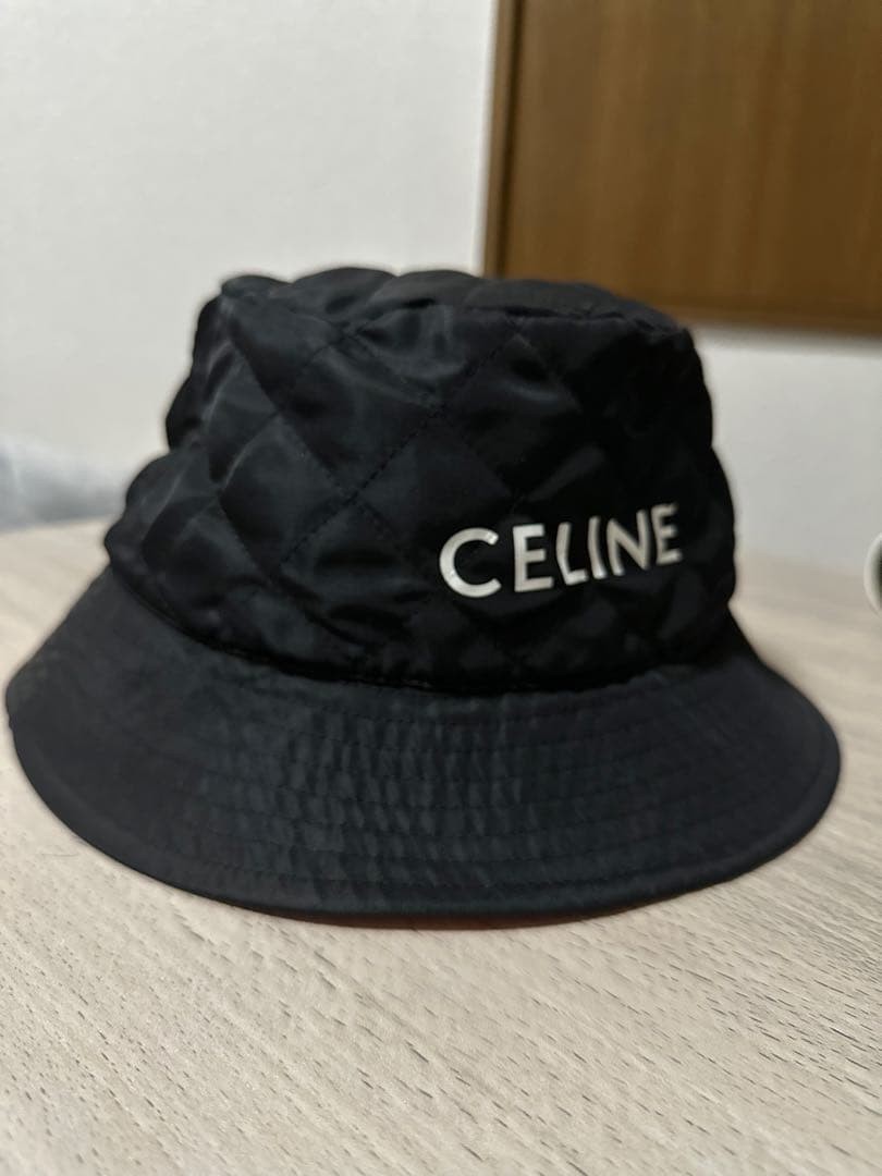 CELINE Quilted Bucket Hat Black L Logo Unused