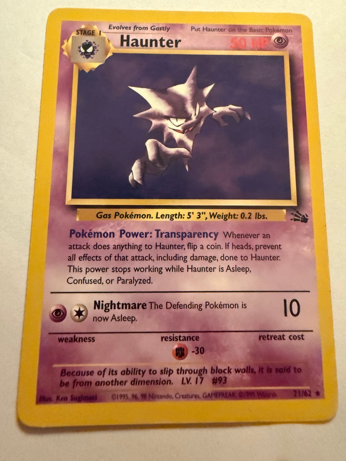 Haunter (21) Unlimited Rare Fossil 21/62 NM