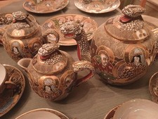 Vintage Japanese Porcelain Ceramic Satsuma Moriage Dragon Ware Tea Set