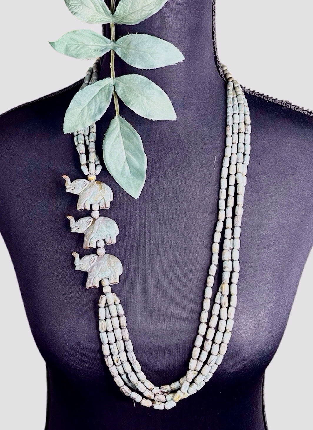 BEADED ELEPHANT STATEMENT NECKLACE LONG VINTAGE - image 1