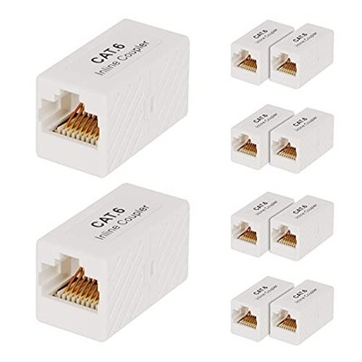 10 Pack White RJ45 Coupler Ethernet Connector for Cat7, Cat6, Cat5e Extension