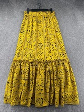 2020 Zimmermann Lulu Frill Hem Aztec Pattern Yellow Cotton Boho Maxi Skirt- UK 8