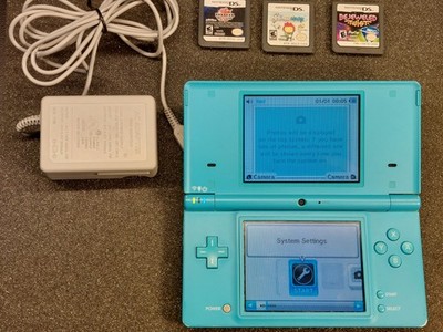 Nintendo DSi Light Blue TWL-001 w/ Charger & 3 Games Tested Works No Stylus