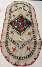Vintage Hand Embroidered On Linen Hungarian Table Runner 35”x16” Preowned