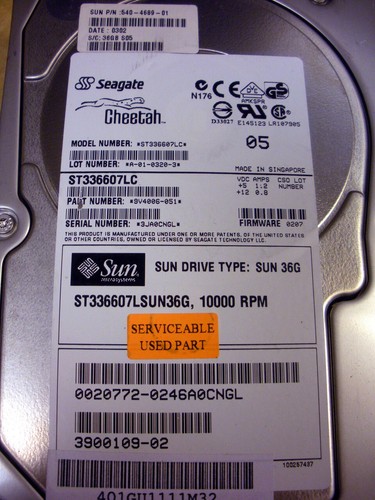 Sun 540-4689 X5244A 36GB 10K SCSI Hard Drive w/ Spud Bracket - Afbeelding 3 van 3
