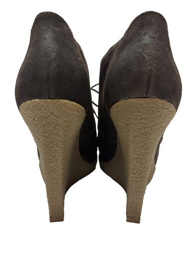 NEW Enzo Angiolini Womens Size 9.5 Flory Leather Lace Up Wedge Bootie Dark Brown - Picture 4 of 10