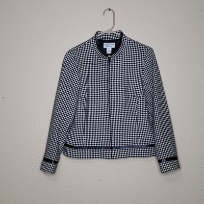 Vintage Pendleton Womens Houndstooth Wool Lambskin Leather Blazer 8 Academia 