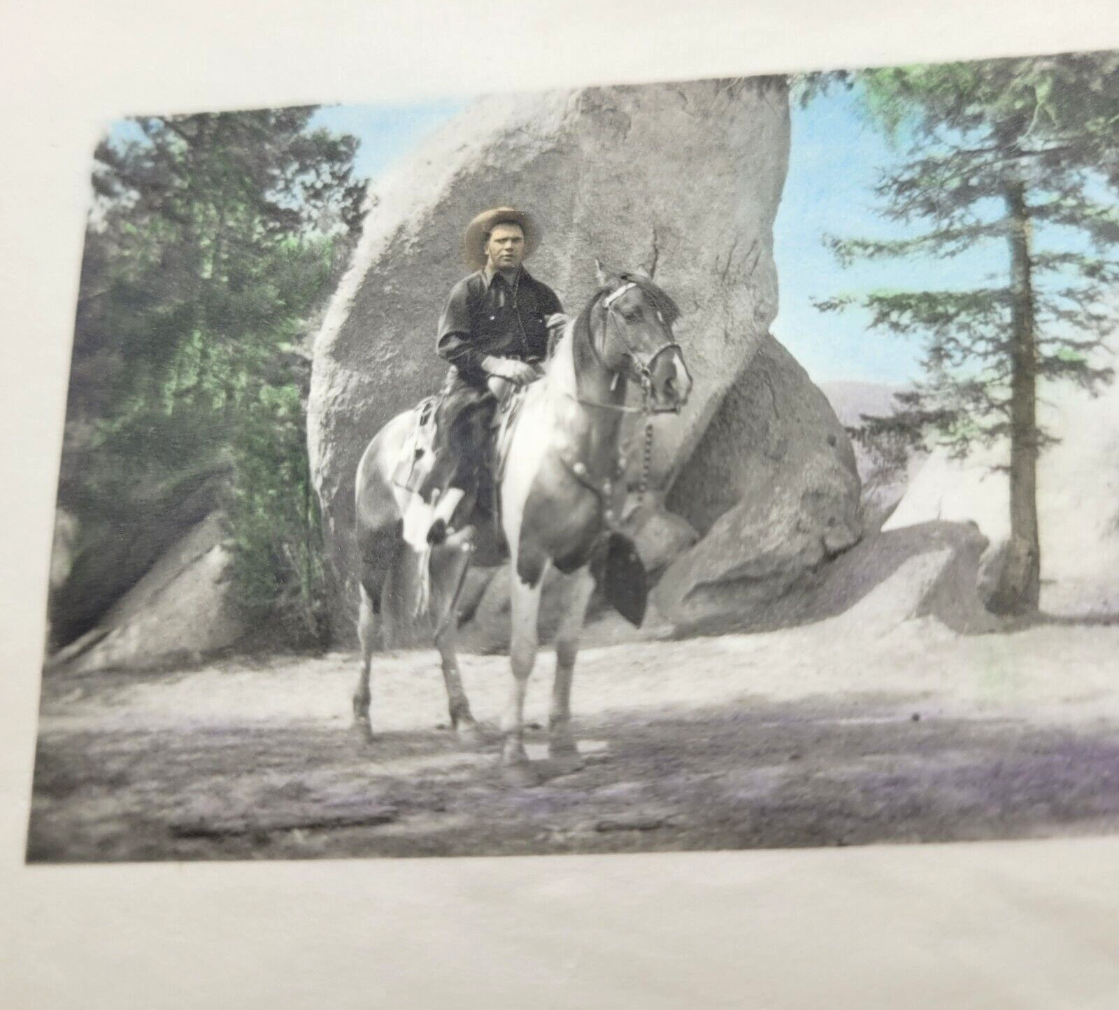 Cowboy and Horse Color Portrait The Seasons Greetings 1950s Christmas Card