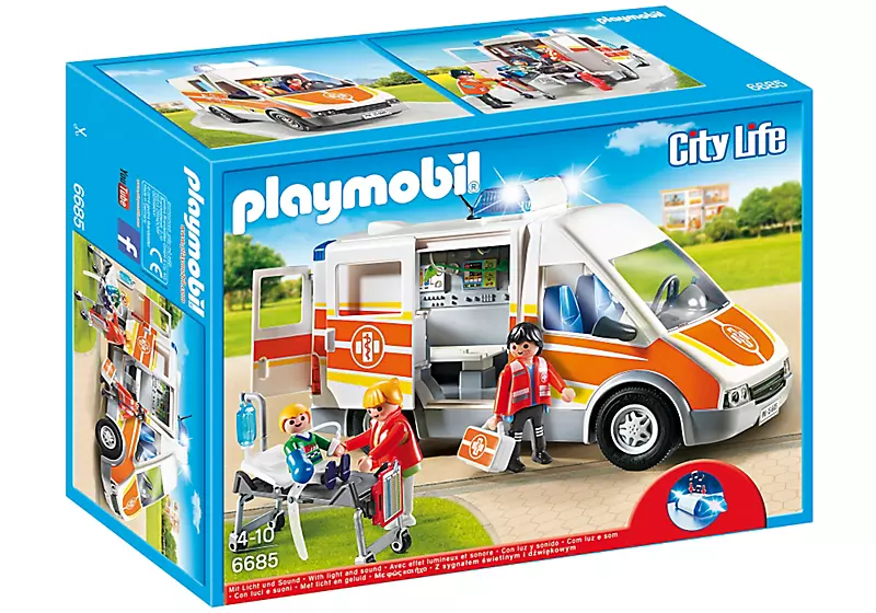 New Playmobil City Life Rescue 6685 Lights & Sounds Medic Ambulance Van Toy