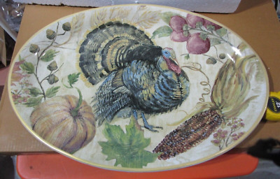 Pottery Barn Fresco large turkey Oval Platter Thanksgiving New wo box