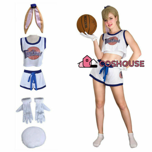 Women's Cheerleader Bunny Rabbit Cosplay Costume Outfit with Bunny Ears Gloves - Afbeelding 1 van 9