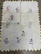 Vintage Quilted Baby  s Quilt, Yellow White Embroidery Stained