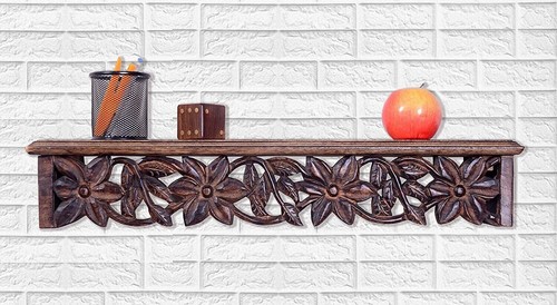 Tallado a Mano Decorativo Madera Marrón de Pared Estante/Soporte Diseño Flores - Imagen 4 de 6