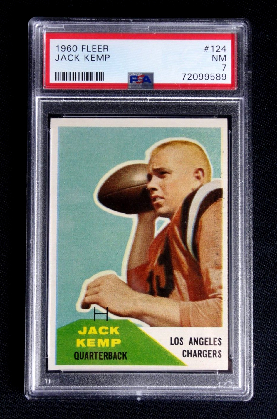 JACK KEMP 1960 FLEER FOOTBALL ROOKIE CARD #124 PSA 7 NM GRADED LA CHARGERS QB