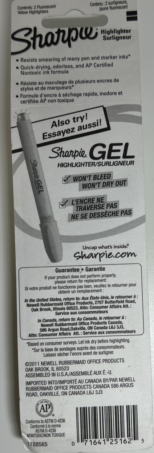 Sharpie Highlighter Markers 3 Packs 6 Total Fluorescent Yellow