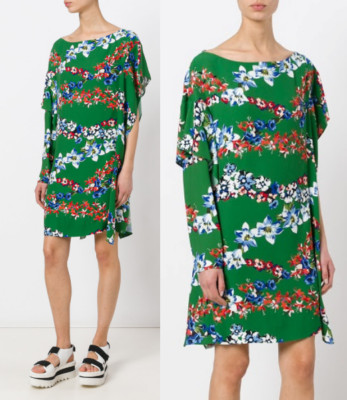MSGM Iconic Floral Print Asymmetric One Sleeve Ruffled dress US 14/ IT 48  $1015