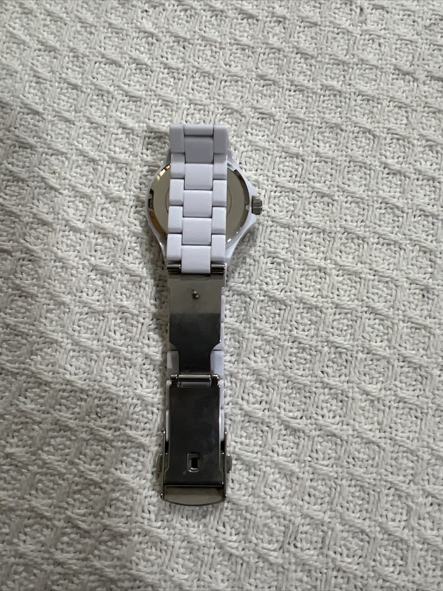 GUESS Watch White Silver Tone Rhinestone Sport Watch Crystal 