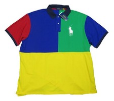 Polo Ralph Lauren Big  Tall Green Multi Colorblock Big Pony Mesh Polo Shirt