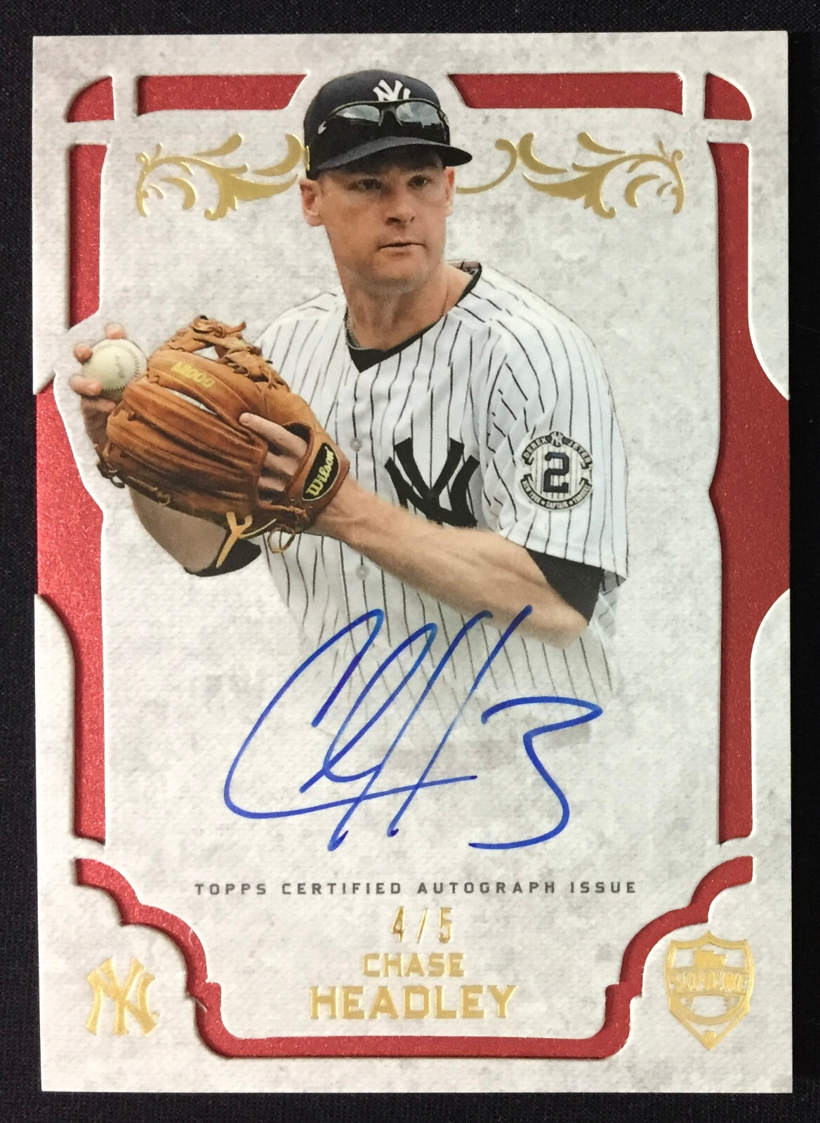CHASE HEADLEY NEW YORK YANKEES 2015 TOPPS SUPREME #SA-CH CERTIFIED AUTO RED /5