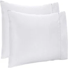 4 PCs Pillow Case Set 600 TC 100% Cotton White Solid Queen Size