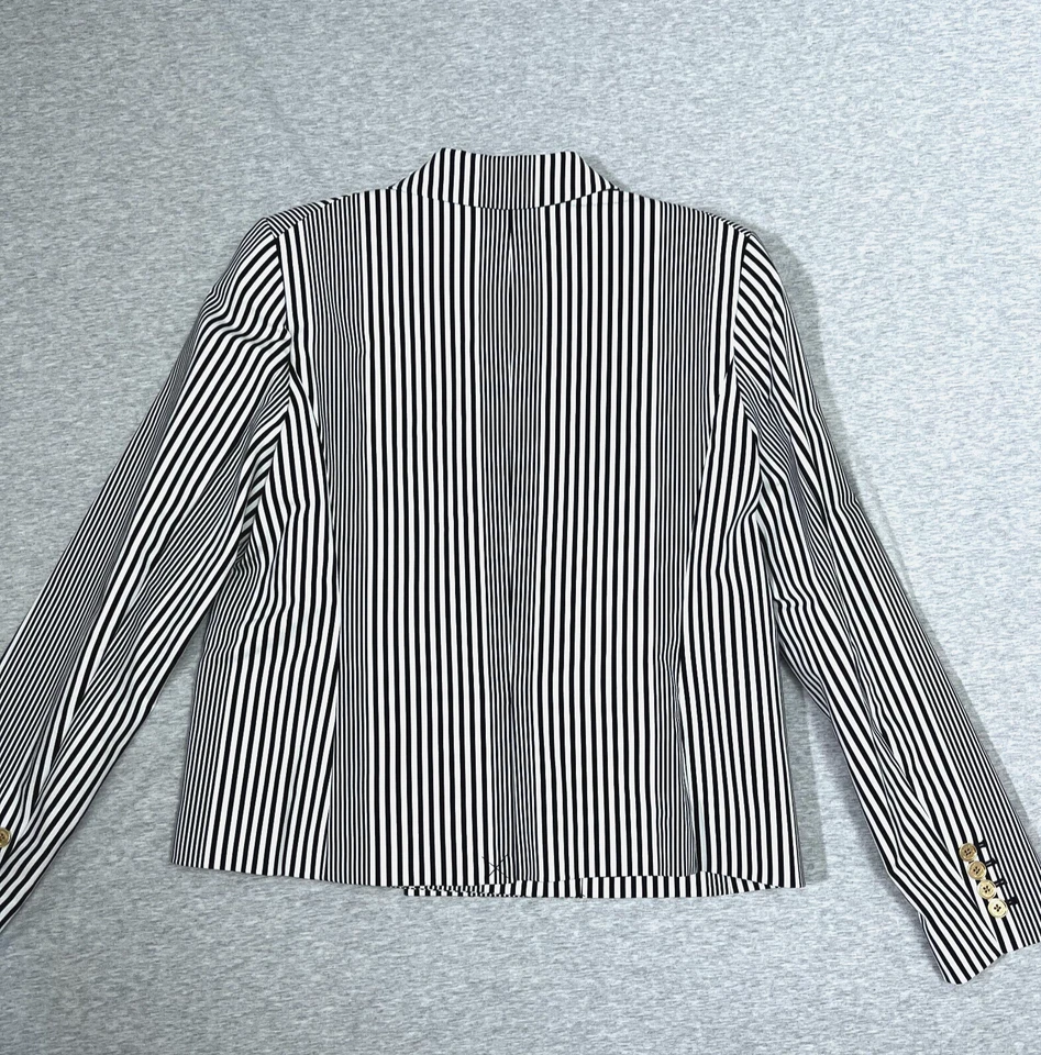 Blazer Michael Kors Mujer 10 Doble Pecho Negro Blanco Rayas Dorado Chaqueta Nuevo con Etiquetas Foto 2 de 4