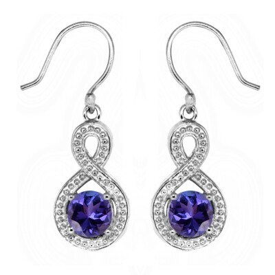 Celtic Designer Round Shape Tanzanite 925 Sterling Silver Women Dangle Earrings