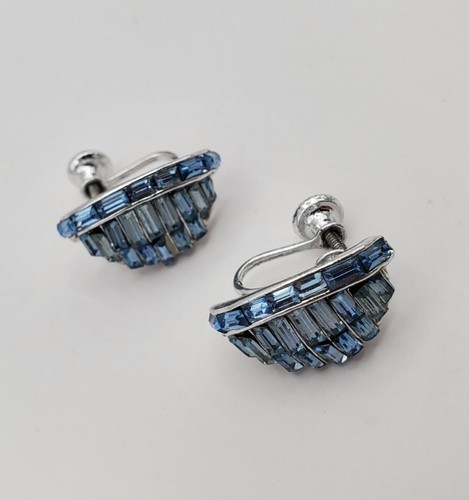 Set orecchini spilla gioielli vintage estate argento strass blu accessorio donna - Foto 8 di 18