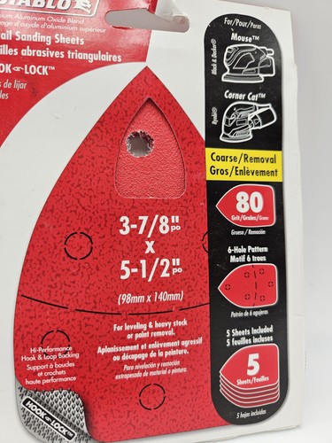 New Diablo 5-1/2 in. × 3-7/8 in 80 Grit Aluminum Oxide Mouse Sandpaper 5-pack - Picture 2 of 3