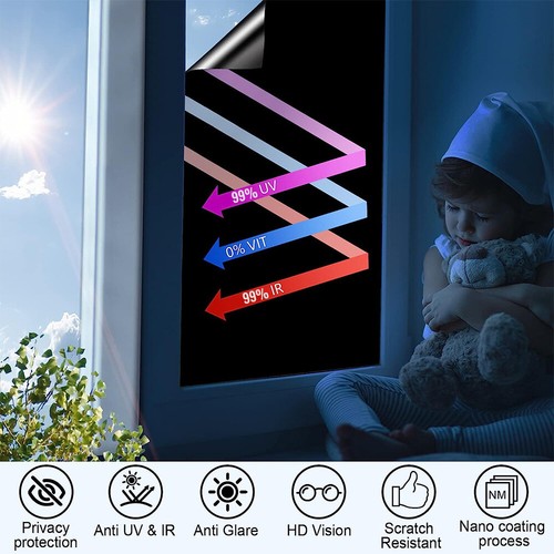 Total Blackout Privacy Glass Window Film Block Out 100% Light Black Tint Tinting - Picture 11 of 16