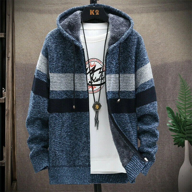 Mens Winter Cardigan Jacket Zipper Knitwear Warm Sweater Thick