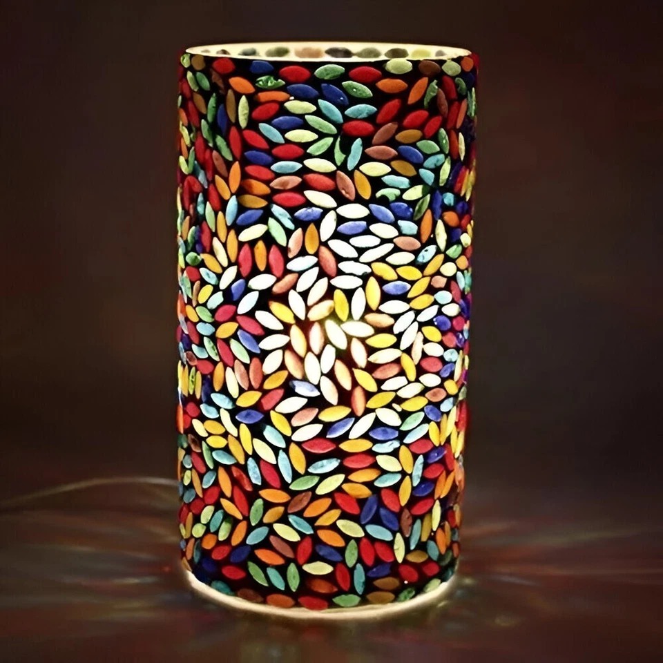 Abajur de mesa mosaico turco feito à mão luz de vidro colorido boho cabeceira decoração para casa - Imagem 3 de 4