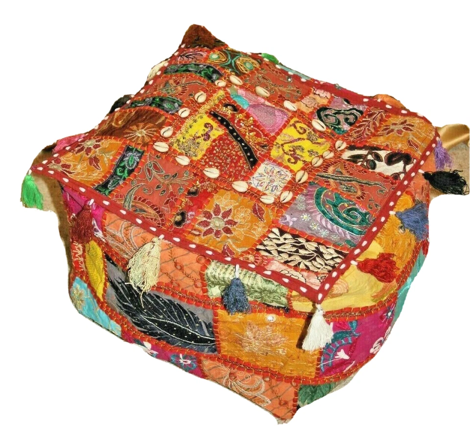Orientalisches Sitzkissen Pouf Ottomane Patchwork Bunt 40 x 35 cm Handgefertigt - Bild 2 von 4
