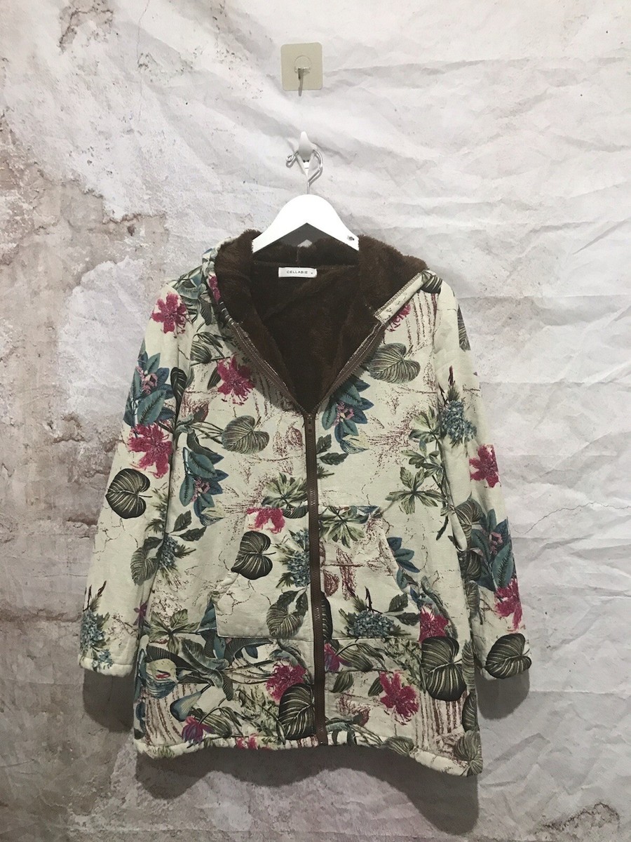 Cellabie Furry Fleece Lined Garden Floral Zipper Front Cellabie Furry Fleece Lined Garden Floral Zipper Front