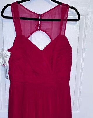 cherry red bridesmaid dress One Shoulder Wine Red Chiffon Long Bridesmaid Dress – FancyVestido