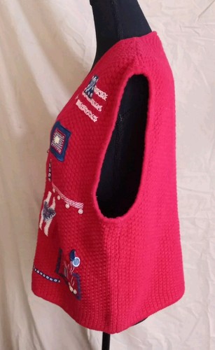 Koret City Blues Sleeveless Knit Vest Red Zip Up Patriotic Vintage - Picture 2 of 13