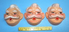 VINTAGE 3 SANTA DOLL HEADS/FACES CELLULOID 4 " NOS CRAFT SHOP CLOSED UP LOT 9