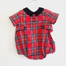 Size 3M  New Edgehill Collection Baby Boy Red Tartan Plaid Christmas Romper