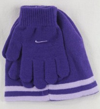 Nike Swoosh Beanie Hat Gloves 2PC Set Purple Reversible Size 4/6X NWT