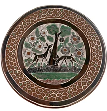 Vintage Tonala Mexican Pottery Cruz Bernabe Deer Folk Art Dinner Plate 11.5"