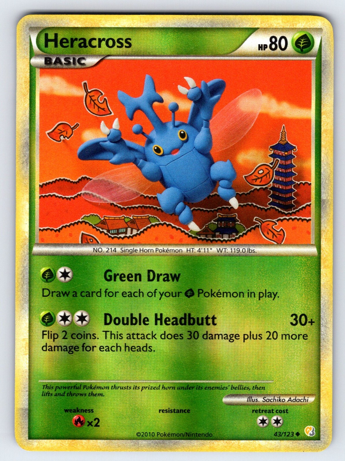 Heracross 43/123 2010 HeartGold & SoulSilver Pokemon Card Reverse Holo - Lp/Vlp
