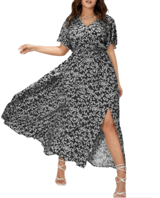 Bloomchic 12 LARGE Flutter Sleeve Ditsy Floral Pocket Split Maxi Black Dress | eBay Bloomchic 12 LARGE Flutter Sleeve Ditsy Floral Pocket Split Maxi Black Dress | eBay