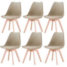 6x Sedie da pranzo cucina con cuscino stile nordico Beige con gambe in faggio