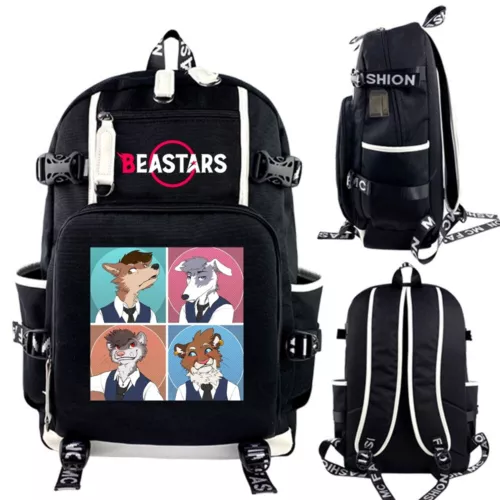 Anime Beastars USB Mochilas Escolares Hombres Negro Hombro Bolso de Viaje Mochila