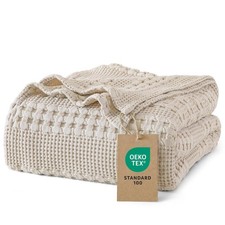 Cotton Waffle Weave Blanket Queen 90 x90 Lightweight Breathable Light Taupe