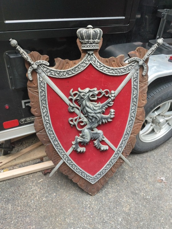 Giant Medieval Coat of Arms Lion Shield Griffin Wood Metal Wall Art Antique 